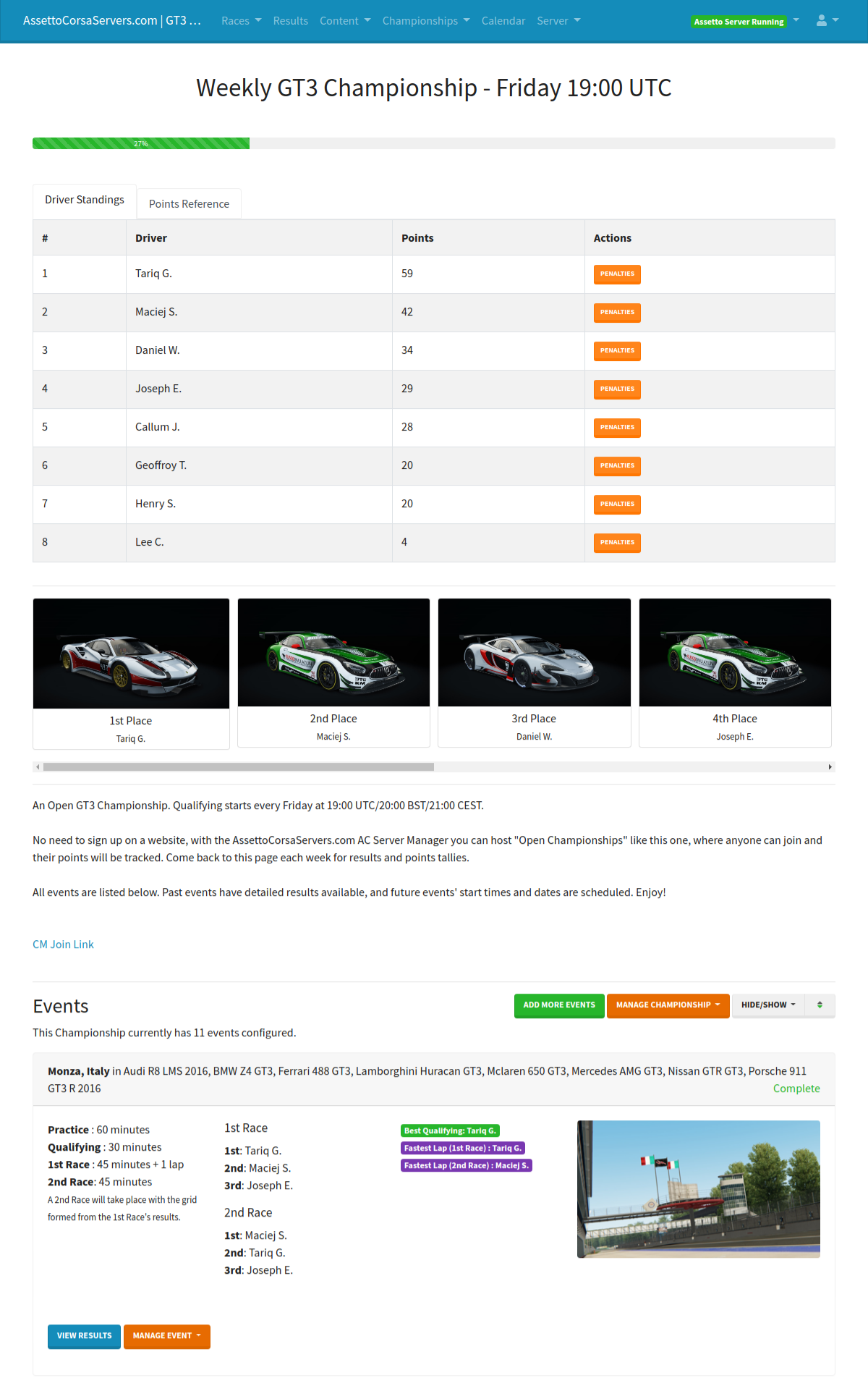 Server Manager Championship Overview